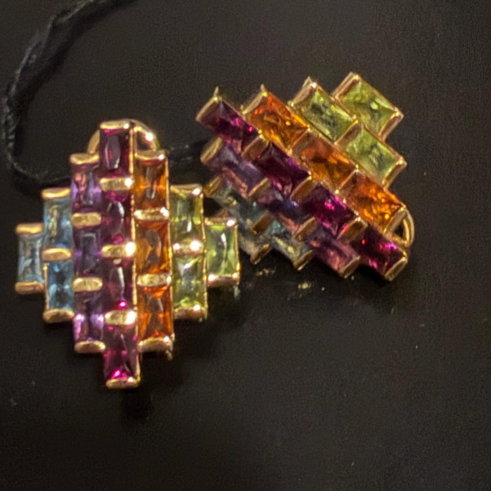 10K Yellow Gold Multi-Color Gemstone Geometric Earrings
